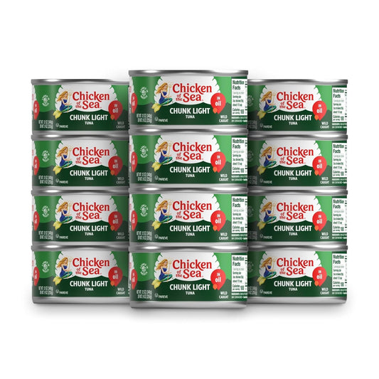 Chicken of the Sea Wild Caught Chunk Light Tuna, 12 Ounce Cans, 12-Count – High Protein 100% Classic Chunk Tuna in Oil – Delicious, Easy, Nutritious Ready to Eat Meals