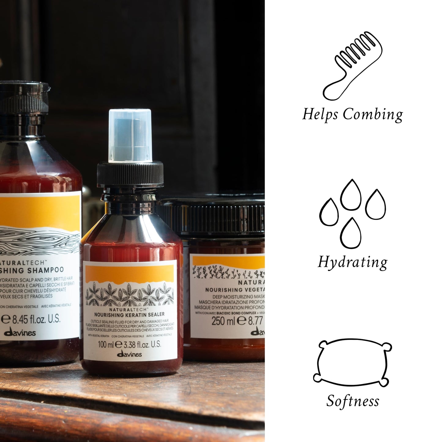 Davines Naturaltech Nourishing Keratin Sealer, Restructuring & Hydrating for Dry & Damaged Hair - With Vegetal Keratin - Seals Cuticles & Prevents Split Ends, Travel Size, 3.38 Fl Oz