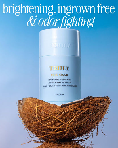 Truly Beauty Coco Cloud Deodorant | Targets Body Odor, Ingrown Hairs & Discoloration | Gentle, Aluminum-Free Deodorant | Made with Coconut oil & Mandelic Acid | Coconut & Vanilla Scent | (3 Oz)