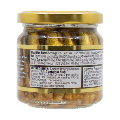 MW Polar Naturally Alder Wood Smoked Brisling Sardines in Olive Oil, 6.5oz Jar (Pack of 6) | Kosher Friendly, Wild-Caught, Hand-Packed, High in Omega-3, Keto, Paleo, Gluten-Free, Non-GMO