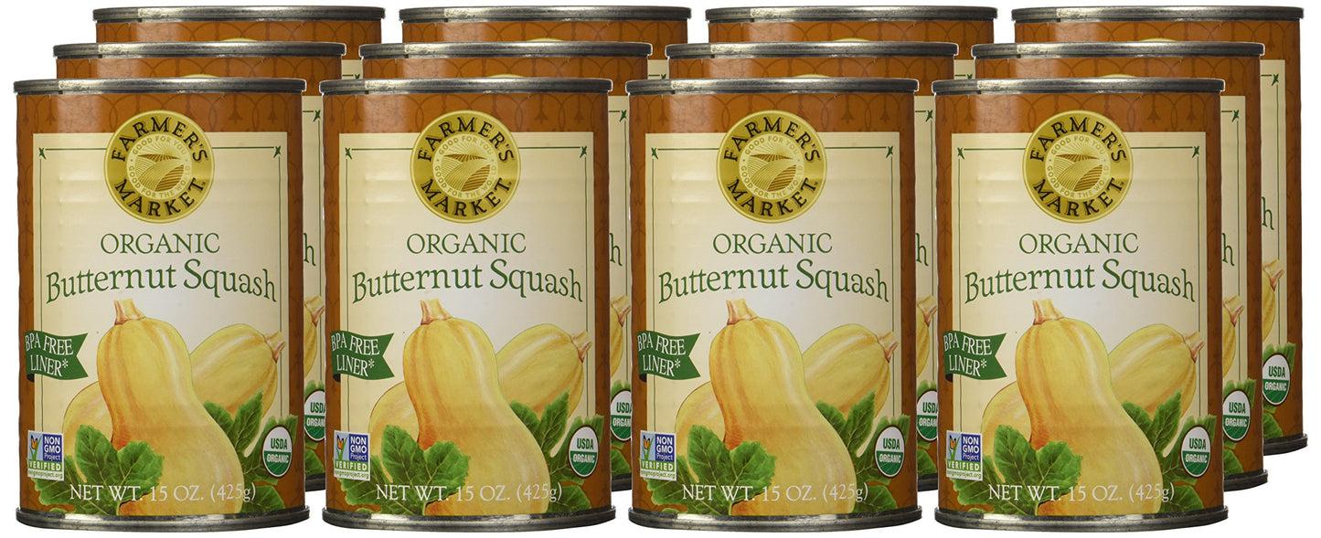 Farmer's Market Foods Organic Butternut Squash Puree, Kosher, USDA Certified Organic, Gluten Free & Non-GMO, 15 Ounce (Pack of 12)