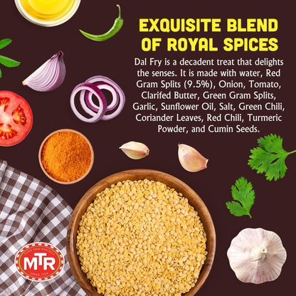 MTR - Minute Meals: Dal Fry - Flavorful Seasoned & Cooked Lentils - Authentic Indian Ready-To-Eat Meal - No Added Preservatives - A Quick Meal Suitable for Vegetarians, Ready in Minutes! (Pack of 6)