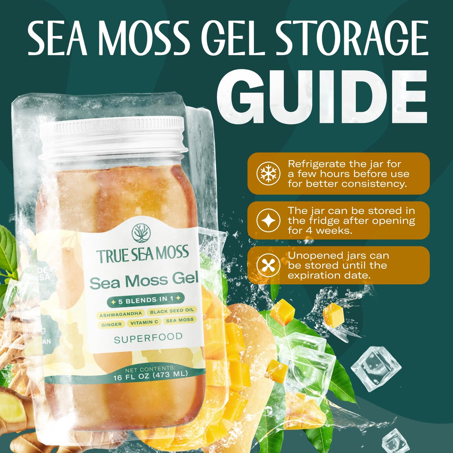 TrueSeaMoss Sea Moss Gel – Made in USA – 5-in-1 Formula – Wildcrafted Seamoss, Ashwagandha & Jarred Vegetables – Ashwagandha, Pack of 1 (Labels may Vary)