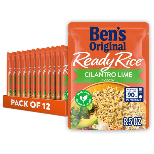 BEN'S ORIGINAL Ready Rice Cilantro Lime Flavored Rice, Easy Dinner Side, 8.5 OZ Pouch (Pack of 12)
