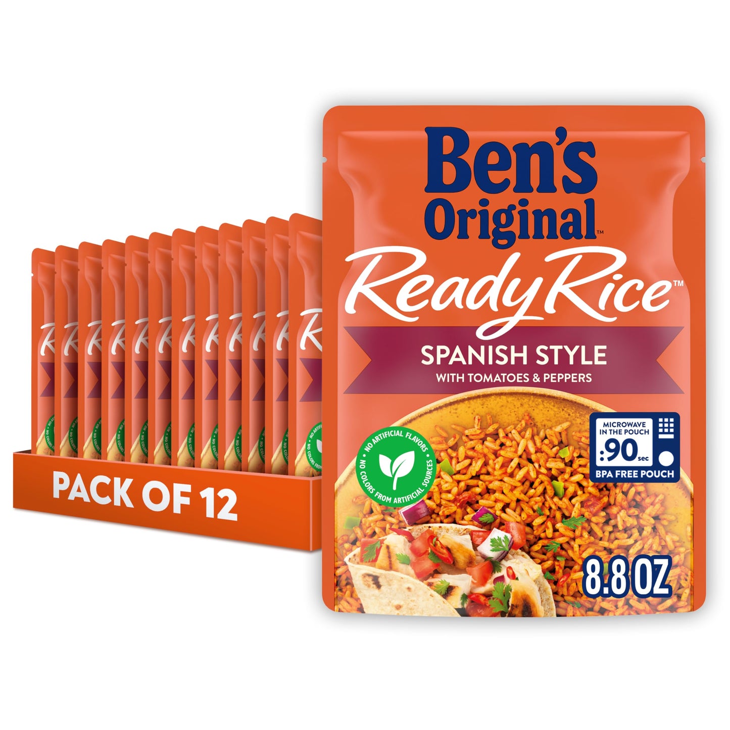 BEN'S ORIGINAL Ready Rice Spanish Style Flavored Rice, Easy Dinner Side, 8.8 OZ Pouch (Pack of 12)