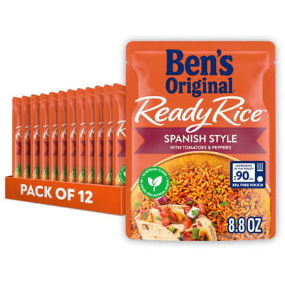 BEN'S ORIGINAL Ready Rice Spanish Style Flavored Rice, Easy Dinner Side, 8.8 OZ Pouch (Pack of 12)