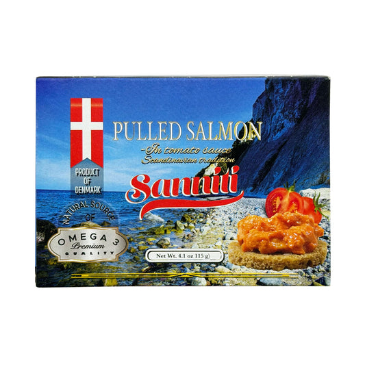 Sanniti Pulled Salmon in Tomato Sauce | Natural Source of Omega 3 | Ready to Eat, 4.1 oz (Pack of 2)