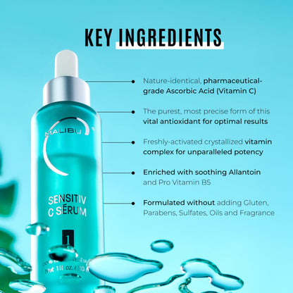 Malibu C Sensitiv C Face Serum - Vitamin C Serum for Combination & Sensitive Skin - Balances, Brightens & Protects with Ascorbic Acid, Allantoin & Pro Vitamin B5 (1 fl oz)
