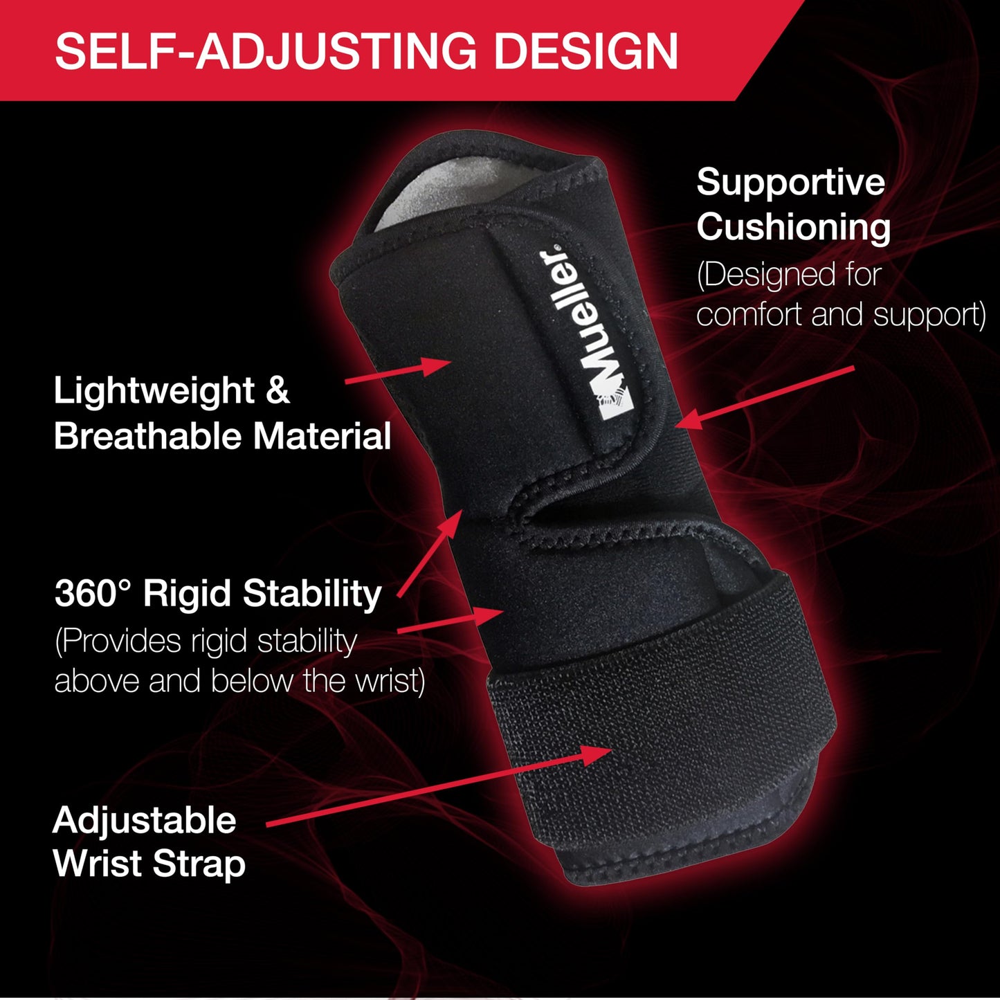 MUELLER Sports Medicine Adjustable Night Support Wrist Brace, For Sleeping, Arm Compression worn Left or Right For Men and Women, Black, One Size Fits Most