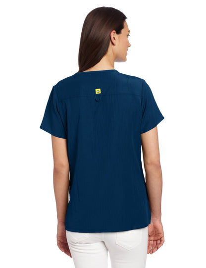 WonderWink Women's Scrubs Four Way Stretch Sporty V-Neck Top, Caribbean, Large
