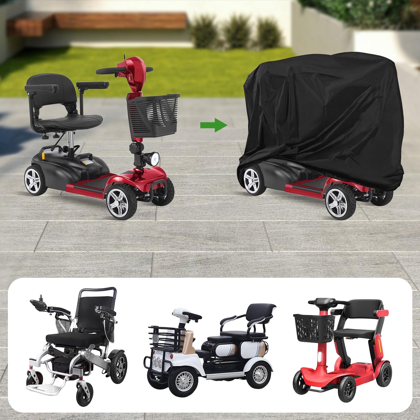 Mobility Scooter Cover,Waterproof Wheelchair Cover for Storage,Mobility Scooter Accessories for All-Weather Outdoor Protection Dust Covers - 55"x 26" x 36" (L x W x H)