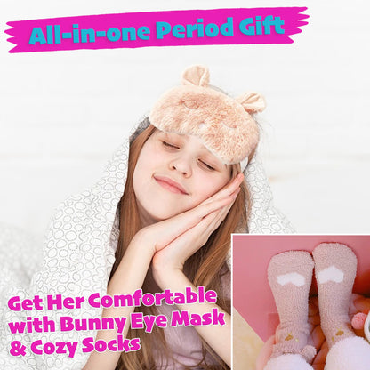 First Period kit for Girls | 22 PC Period Packs for Young Girls First Time | First Period Gift for Teen Girls with Sanitary Pad Storage Bag, Wipes, Bracelet, Eye Mask, Socks and More(Pink)
