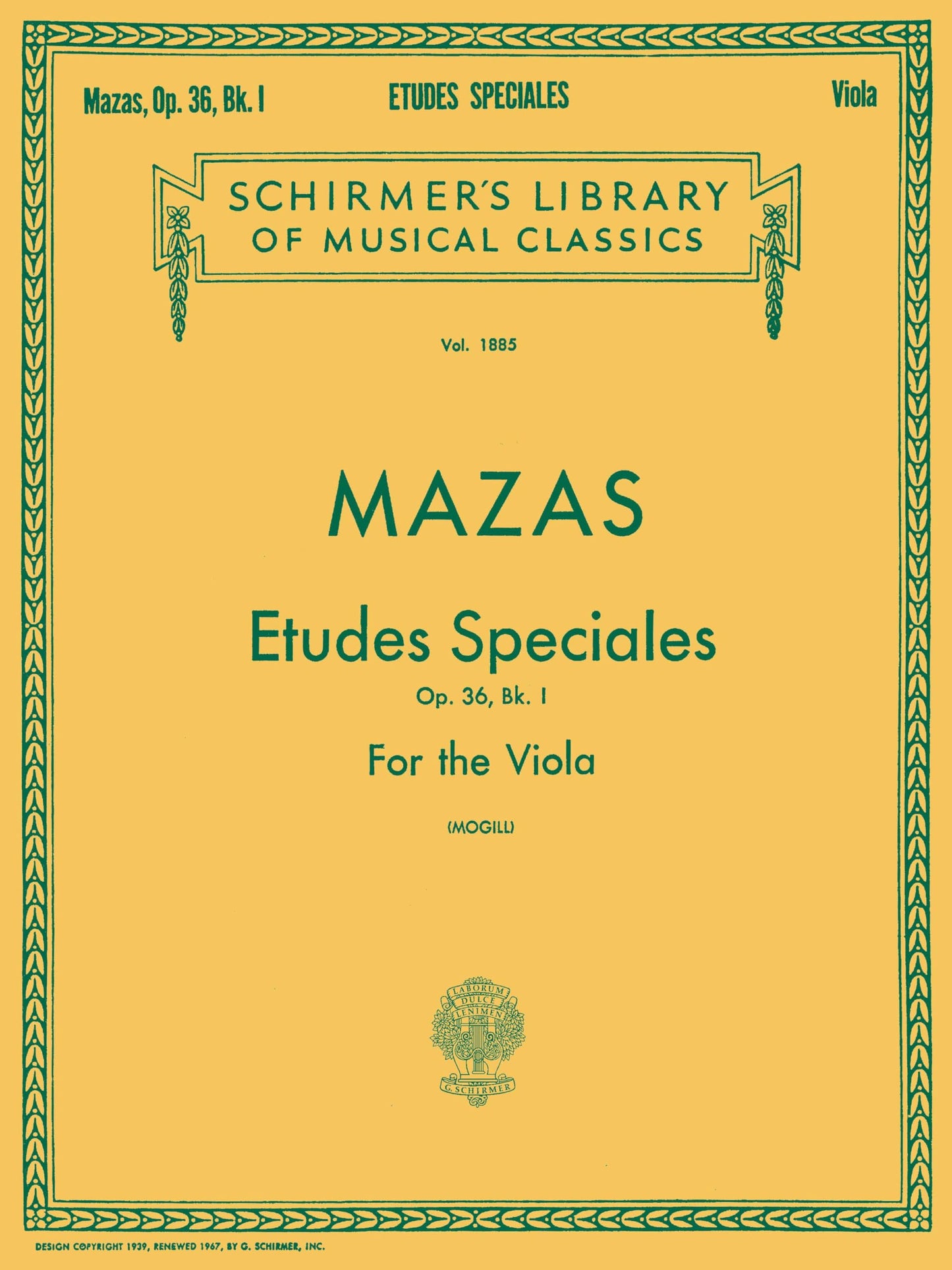 Etudes Speciales, Op. 36 – Book 1 | Schirmer Library of Classics Volume 1885 | Essential Viola Method for Technique, Finger Dexterity, Bowing Control, and Musicianship Development