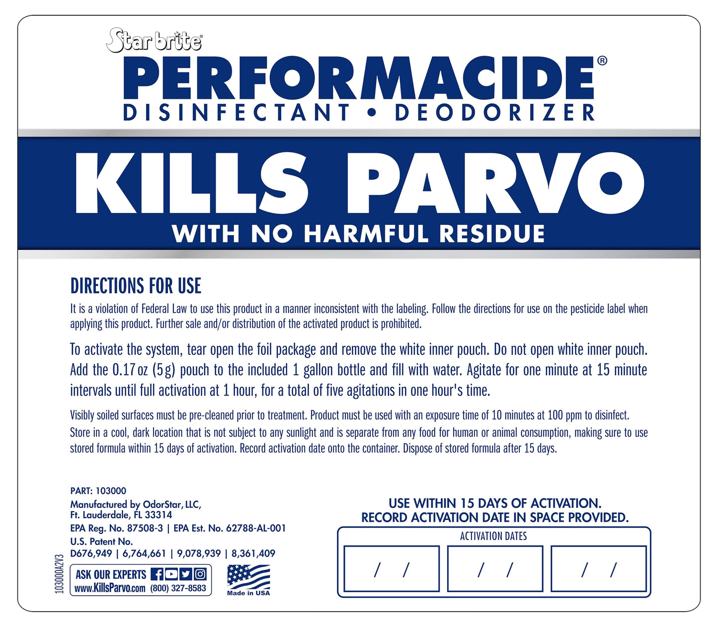PERFORMACIDE Kills Parvo - No-Rinse Disinfectant, Deodorizer for Pet Surfaces - Kills Parvovirus, Ringworm, Feline Calicivirus, Avian Influenza (Bird Flu), Naturally Dissipates - 3 pk Gallon Kit