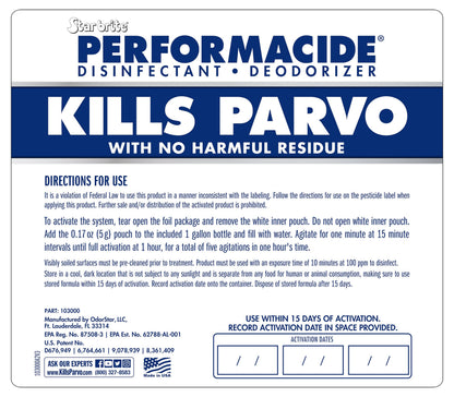 PERFORMACIDE Kills Parvo - No-Rinse Disinfectant, Deodorizer for Pet Surfaces - Kills Parvovirus, Ringworm, Feline Calicivirus, Avian Influenza (Bird Flu), Naturally Dissipates - 3 pk Gallon Kit