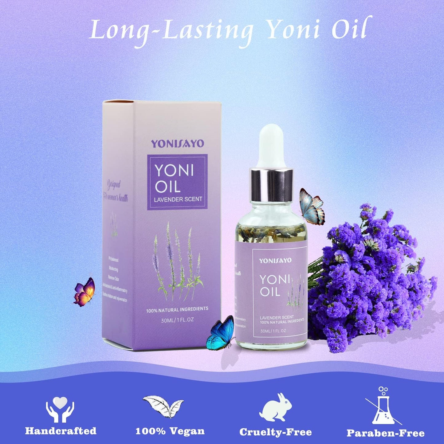 2 Packs Yoni Essential Oil for Women, All Natural Feminine Intimate Deodorant Remove Odor, Ph Balanced, 100% Vaginal Serum Made with Rose Lavender Oils (1 fl oz/30 ml)