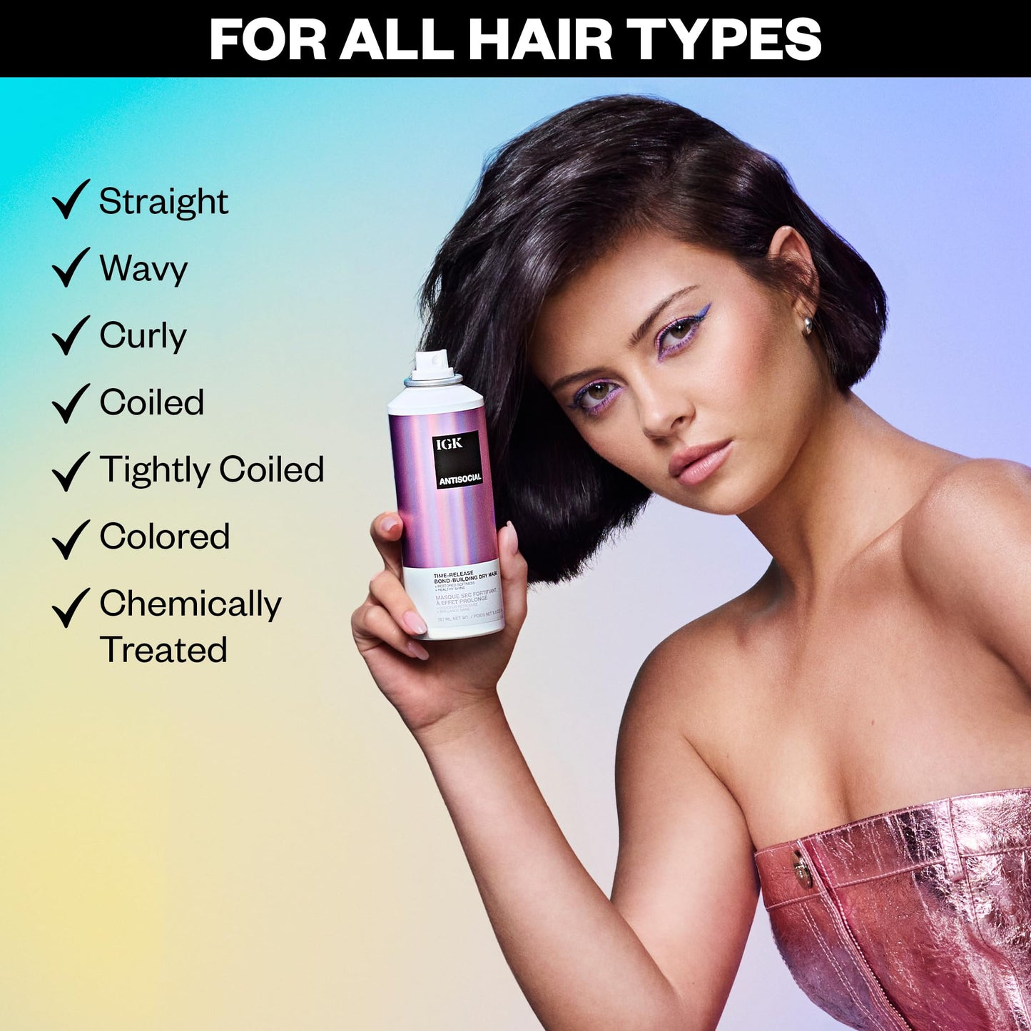 IGK ANTISOCIAL Bond-Building Dry Hair Mask Travel | Repair + Soften + Shine | Vegan + Cruelty Free | 1.7 Oz