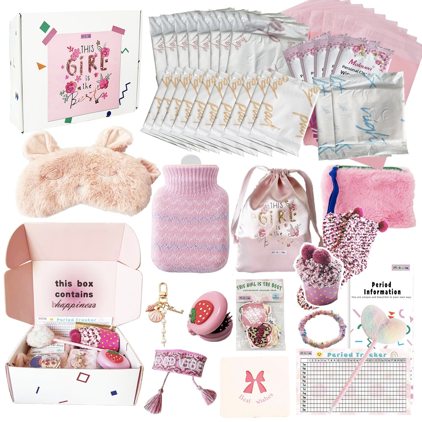 First Period Kit for Girls 9-12 | 50 PC MultipieYo Teen Preteen Tween Period Starter Kit for Girls 10-12 | 1st Period Gifts | Period Packs for Young Girls First Time