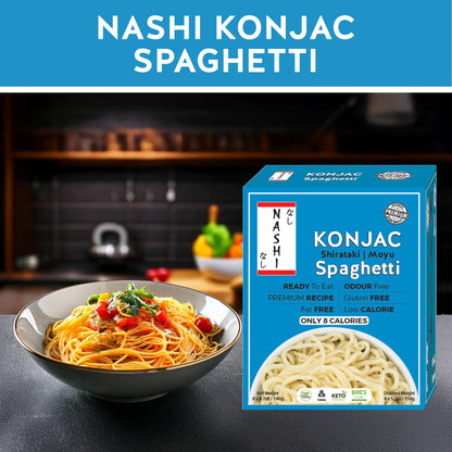 Nashi Shirataki Konjac Spaghetti (8x190g) – Glucomannan Premium Recipe, Keto-Friendly | Low-Calorie, Zero-Carb, Vegan & Gluten-Free, Odour-Free, High Fiber | Ready-to-Eat Food
