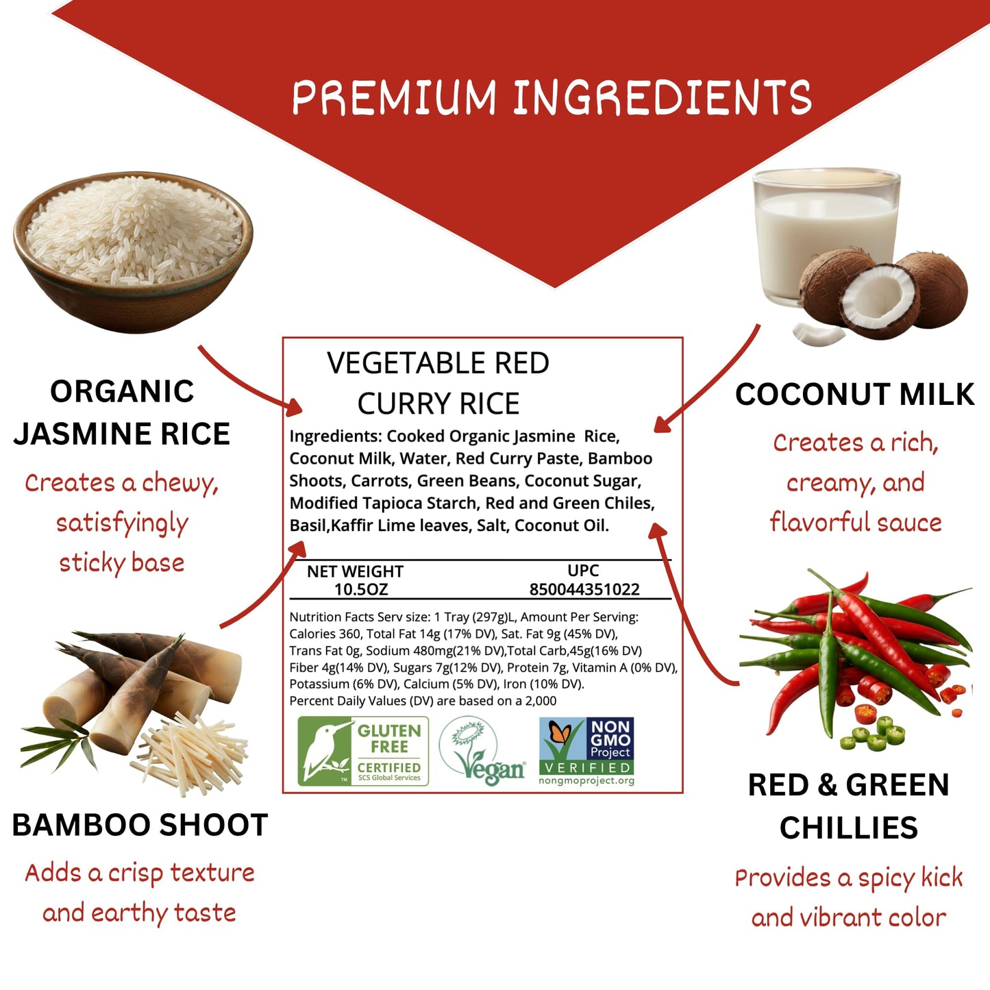24Vegan - Gourmet Thai Red Curry Meal with Organic Jasmine Rice - Non-GMO, Gluten-Free, Vegan Thai Red Curry, Instant Curry - Just Heat & Eat - Pack of 1
