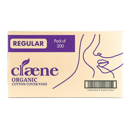 Claene Organic Cotton Cover Pads, Cruelty-Free, Menstrual Regular Sanitary for Women, Unscented, Breathable, Vegan, Organic Pads, Natural Sanitary Napkins with Wings- 200 Count Pack of 1