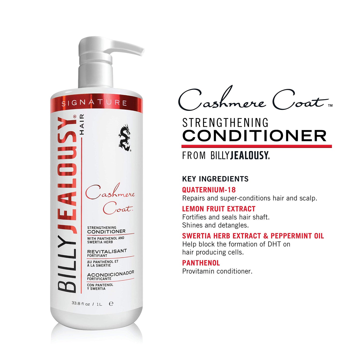 Billy Jealousy Cashmere Coat Hair Conditioner for Men, Strengthening & Hydrating Conditioner Infused with Peppermint, Lemon Fruit & Swertia Extract Ideal for Fine, Thinning Hair