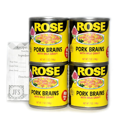 Rose Pork Brains, 4-7oz Cans Bundled with a JFS Recipe Card (Pack of 4)