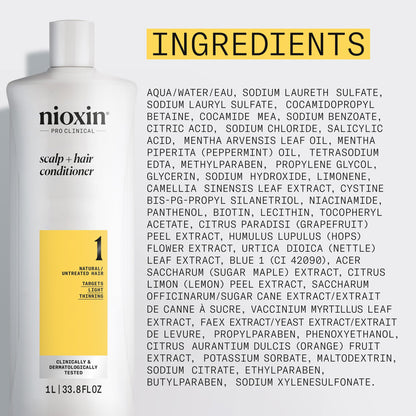 Nioxin System 1 Scalp + Hair Thickening Conditioner for Natural Hair with Light Thinning | Strengthen Against Breakage with Niacinamide & Biotin | Refreshed Scalp with Healthy Shine