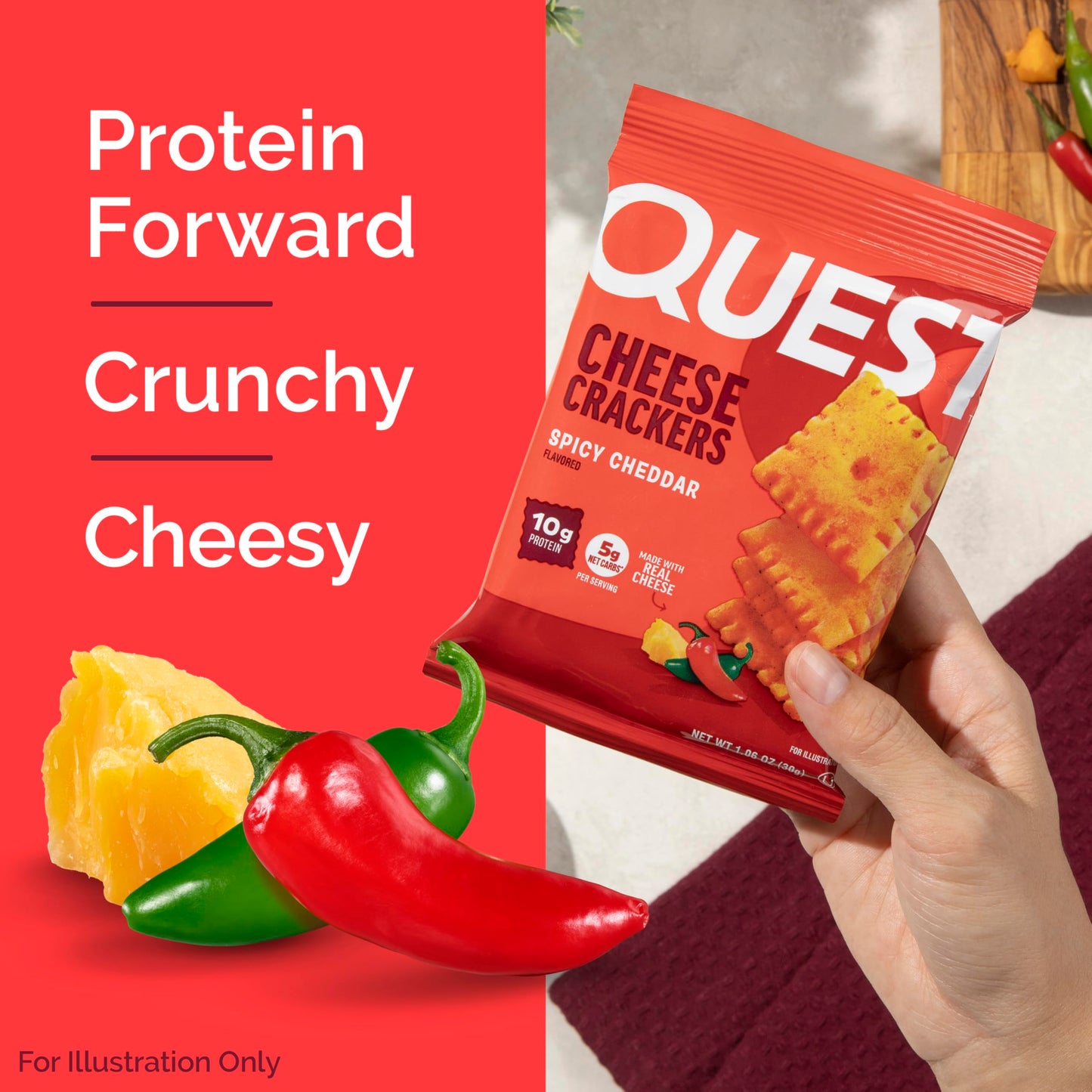 Quest Nutrition Cheese Crackers, Spicy Cheddar Blast, 10g of Protein, Low Carb, Made with Real Cheese, 12 Count (1.06 oz Bags)
