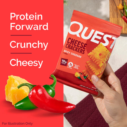 Quest Nutrition Cheese Crackers, Spicy Cheddar Blast, 10g of Protein, Low Carb, Made with Real Cheese, 12 Count (1.06 oz Bags)