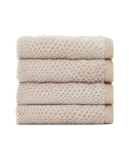 Cozy Earth Nantucket 60% Cotton 40% Viscose from Bamboo Washcloth - 600 GSM Plush & Fast-Drying with Rice Weave Pattern - 4 Pack 13" x 13" Luxury Washcloth - Sand
