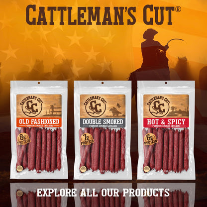 Cattleman's Cut Old Fashioned Smoke Sausage Meat Sticks, Premium Protein Snacks, Keto Friendly, Gluten Free, Carnivore Travel Snack, Resealable Bag, 12 Ounce
