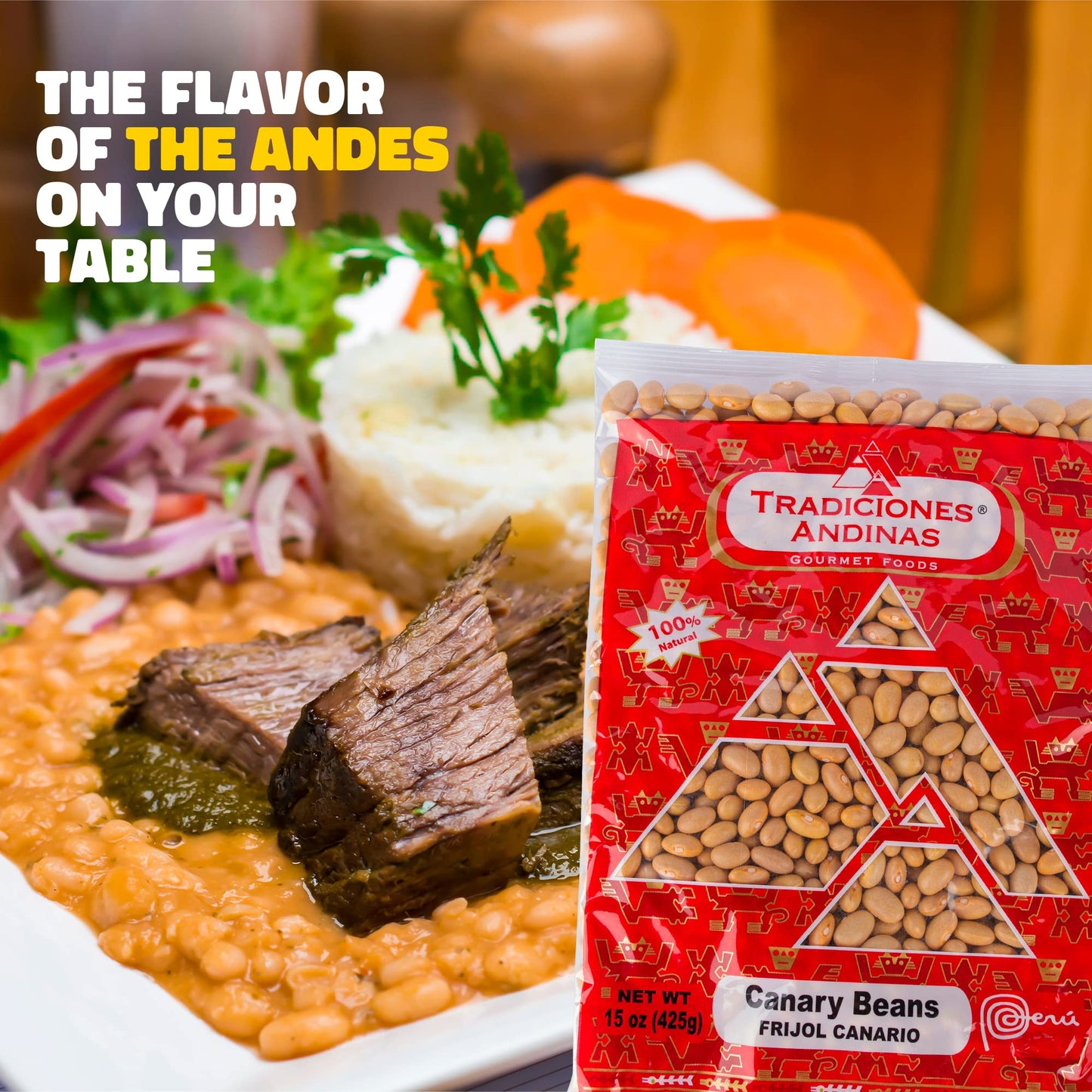Tradiciones Andinas Canary Beans 15 oz - Frijol Canario, Peruvian Product, Productos de Peru, Dried