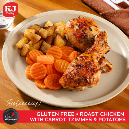 KJ Poultry Kosher for Passover Gluten Free Meals, Roast Chicken with Potato & Carrots, Halal, (6 Pack) Prepared Entree Fully Cooked, Shelf Stable Microwave Dinner, Travel Military Camping