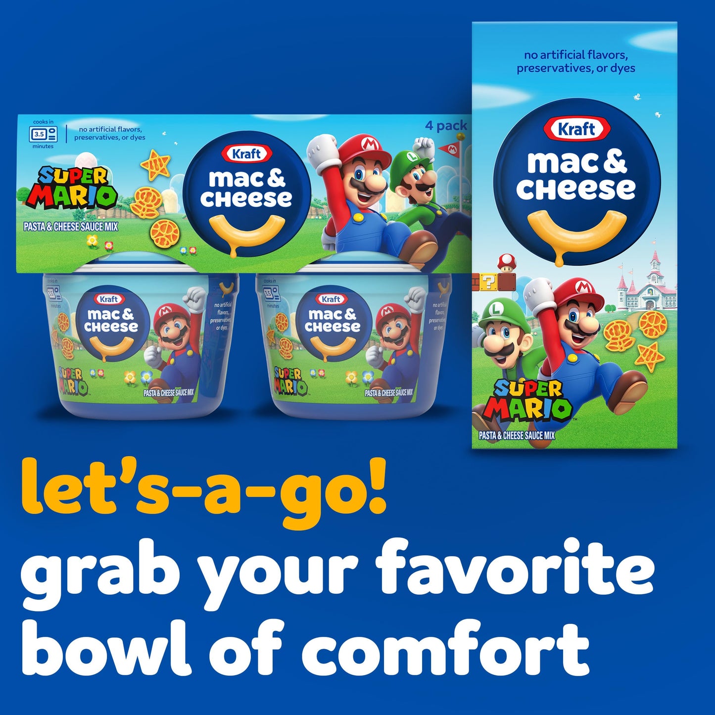 Kraft Mac & Cheese with Super Mario Power-Up Pasta Shapes, 1 Box, for Easy Dinner or Dinner Sides, Original Flavor, No Artificial Flavors, Preservatives or Dyes, 5.5 oz