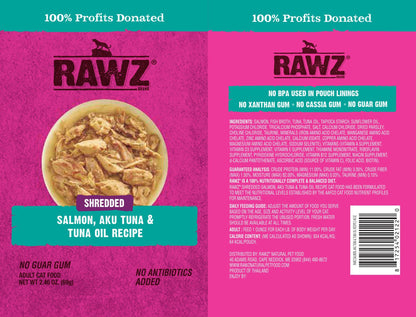 RAWZ® Shredded Salmon, Aku Tuna & Tuna Oil Recipe 8/2.46 oz Pouches