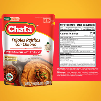 Chata Mexican Refried Beans with Pork Chilorio, 15.2 oz (Pack of 3)