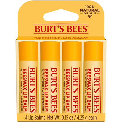 Burt's Bees Lip Balm - Original Beeswax, Lip Moisturizer With Responsibly Sourced Beeswax, Tint-Free, Natural Origin Conditioning Treatment, 4 Tubes, 0.15 oz.