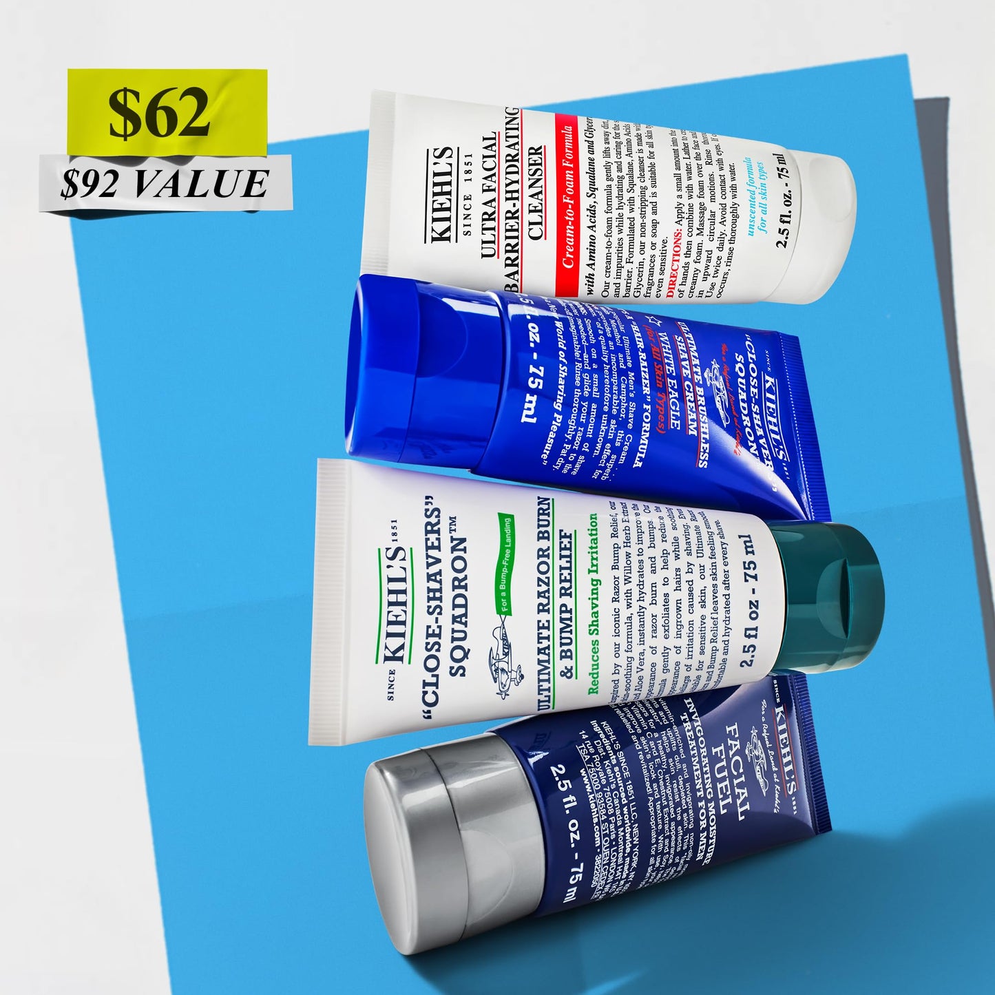 Kiehl's Men's Skincare Routine and Shaving Kit Gift Set, $92 Value, Includes Face Wash, Shaving Cream, After Shave, and Moisturizer, Grooming Gift Set formulated for all Skin Types