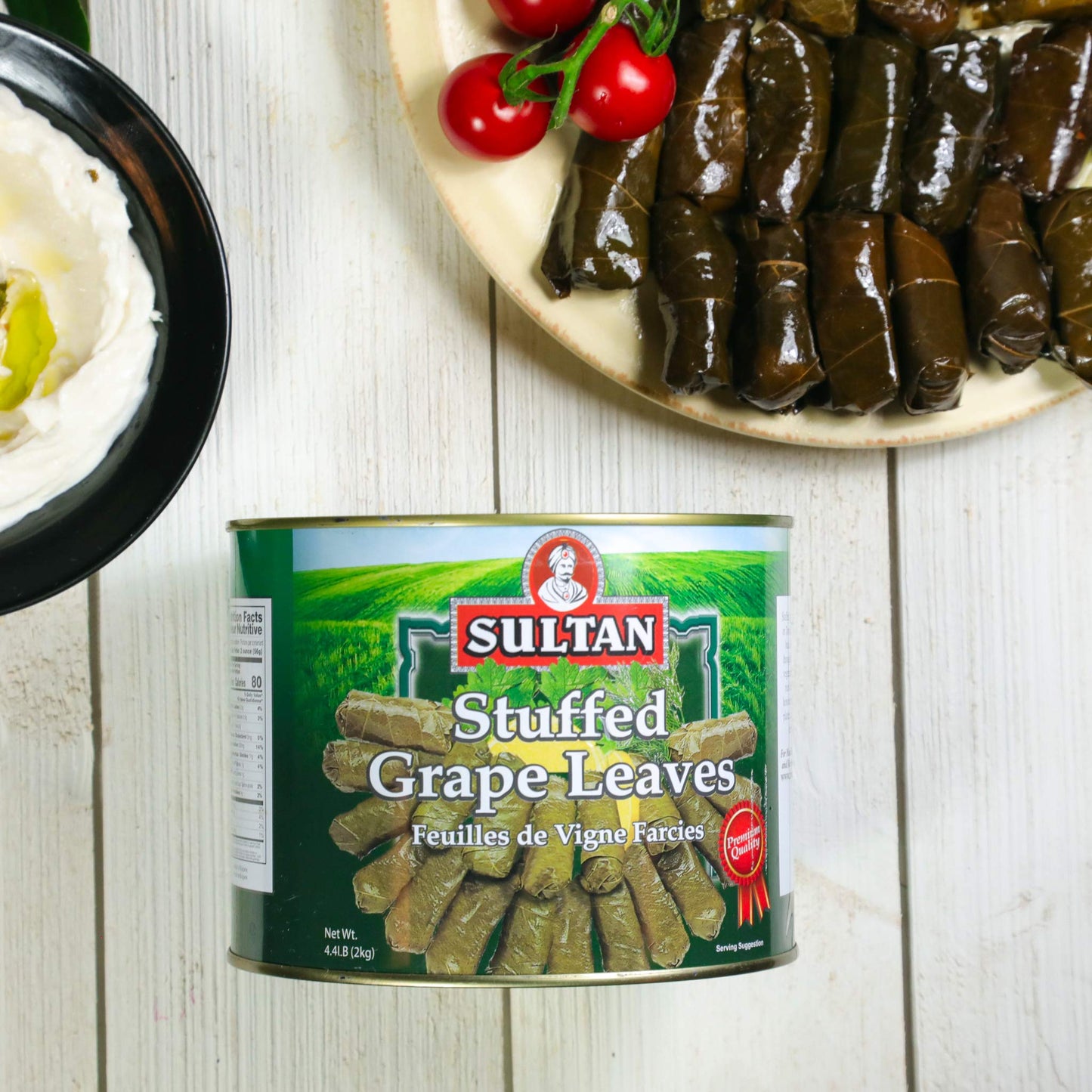 Sultan Vegetarian Stuffed Grape Leaves – Halal Mediterranean-Style Dolmas – Hand-Rolled, Pre-Cooked Canned Food – Rice & Herb Filling – Ready to Eat Hot or Cold – Perfect for Mezze, 4.4lb