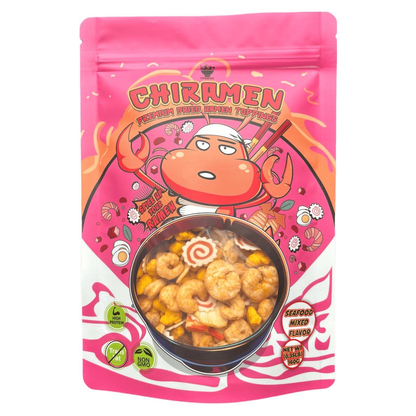 CHIRAMEN Dried Seafood Mix Ramen Toppings – Shrimp, Fish Cake, Squid, Imitation Crab & Egg – Instant Noodle Topping for Cup Noodles, Ramen Bowls & Quick Meals