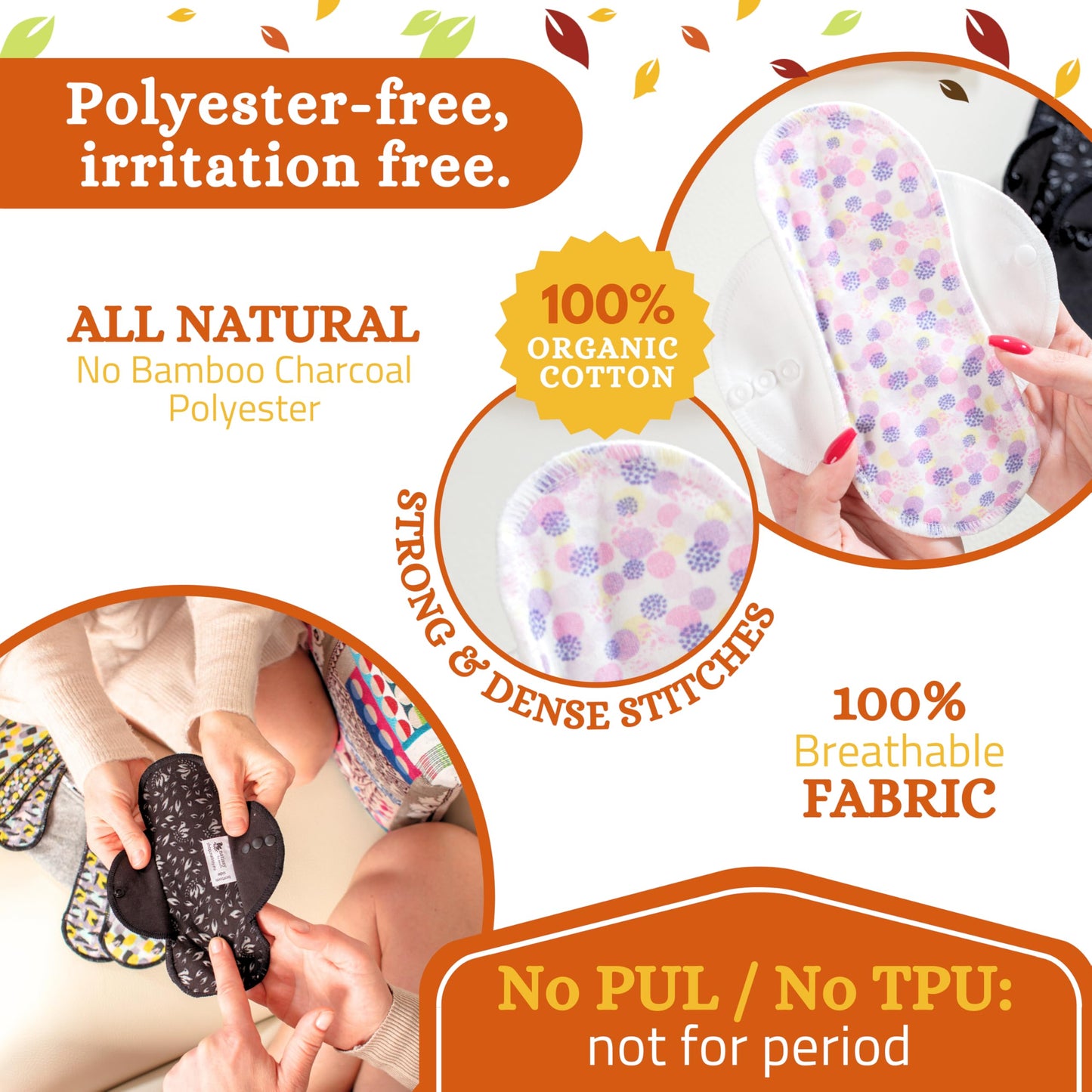 Non-Slip Reusable Organic Panty Liners for Women & Teens (Tanga 7-Pack) – Breathable, High-Temp Washable Cloth Panty Liners for Vaginal Discharge – Soft Cotton Keep You Fresh & Dry for Daily Use
