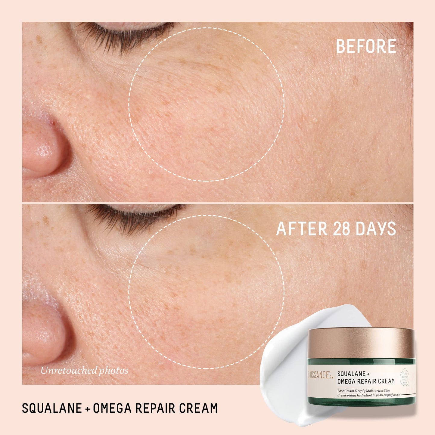 BIOSSANCE Squalane + Omega Repair Cream - Ultra-Moisturizing Face Cream - Skin Care with Hyaluronic Acid, Ceramides, Squalane - Ideal for Dry & Sensitive Skin, Intense Hydration Moisturizer