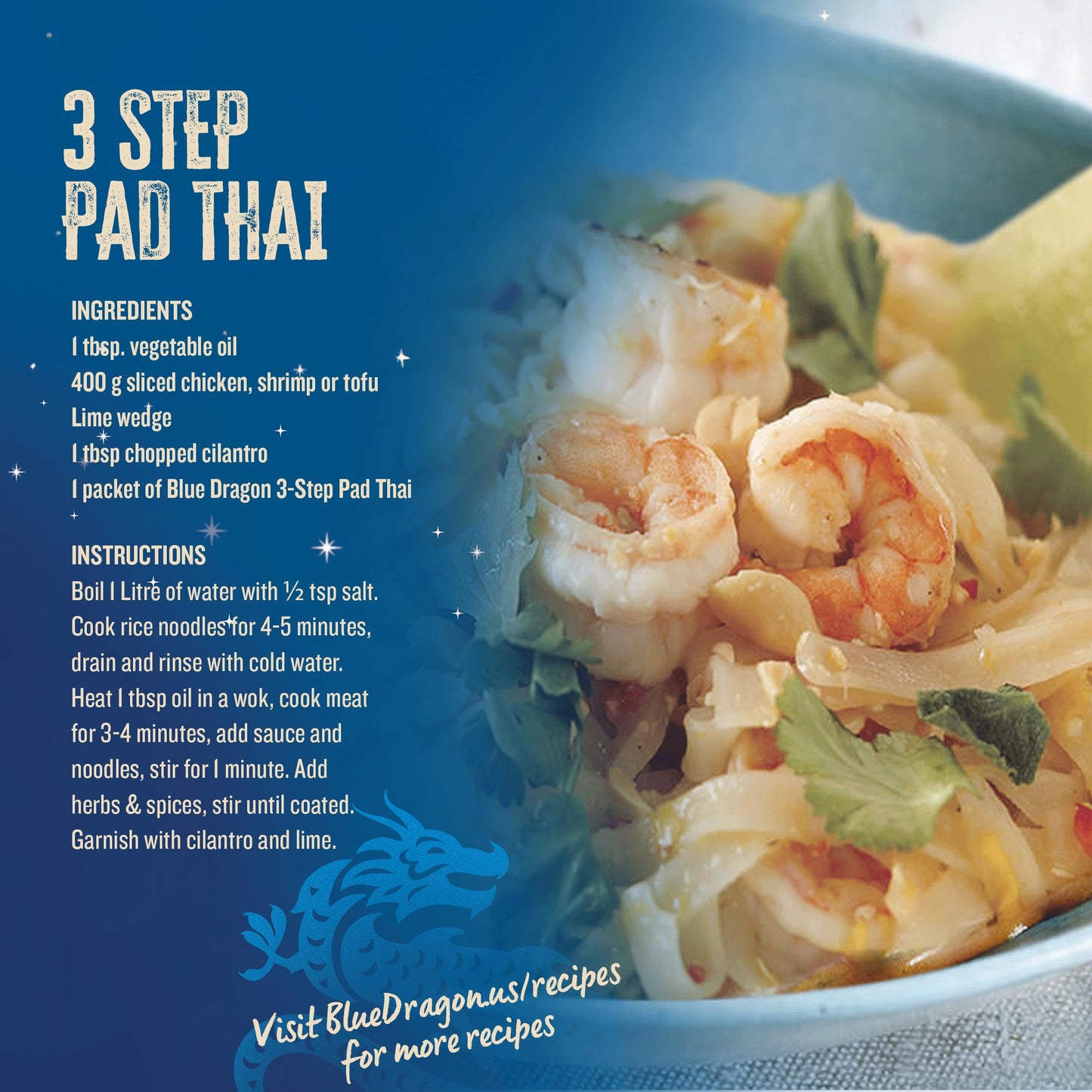 Blue Dragon Pad Thai 3 Step Cooking Sauce & Rice Noodle Kit - 7.7oz (Pack of 6) - Pre-Portioned Sachets of Dried Rice Noodles, Pad Thai Sauce, & Aromatic Herbs & Spices - Vegan, Non-GMO & Gluten-free