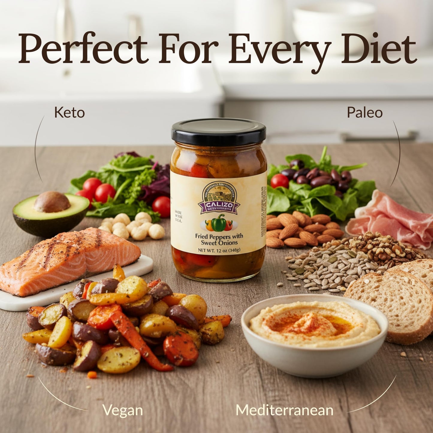 Calizo Condiments Fried Peppers & Sweet Onions 12 oz Jar – Small Batch Italian Recipe, Gourmet Topping for Sandwiches, Pasta & Meats