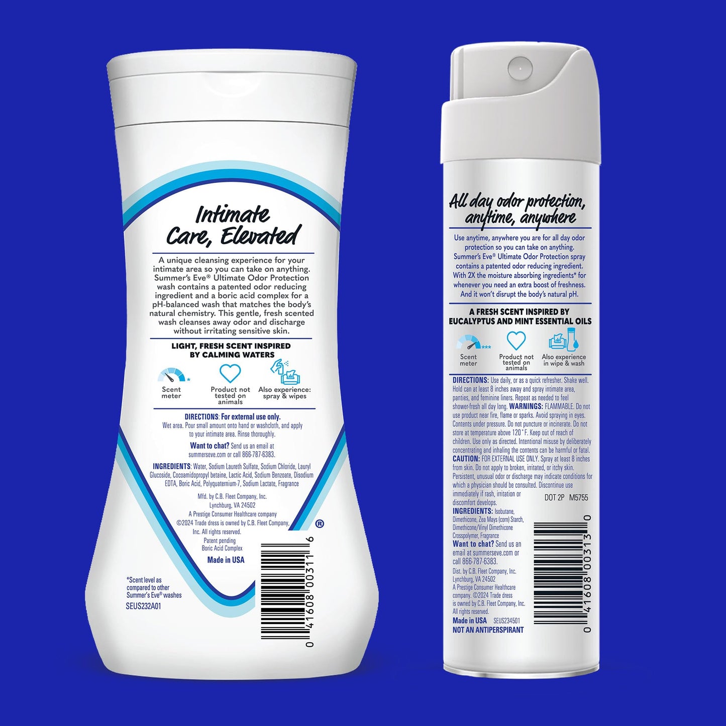 Summer's Eve Ultimate Odor Control Feminine Spray, 2 oz & Body Wash with Boric Acid, 15 Fl Oz
