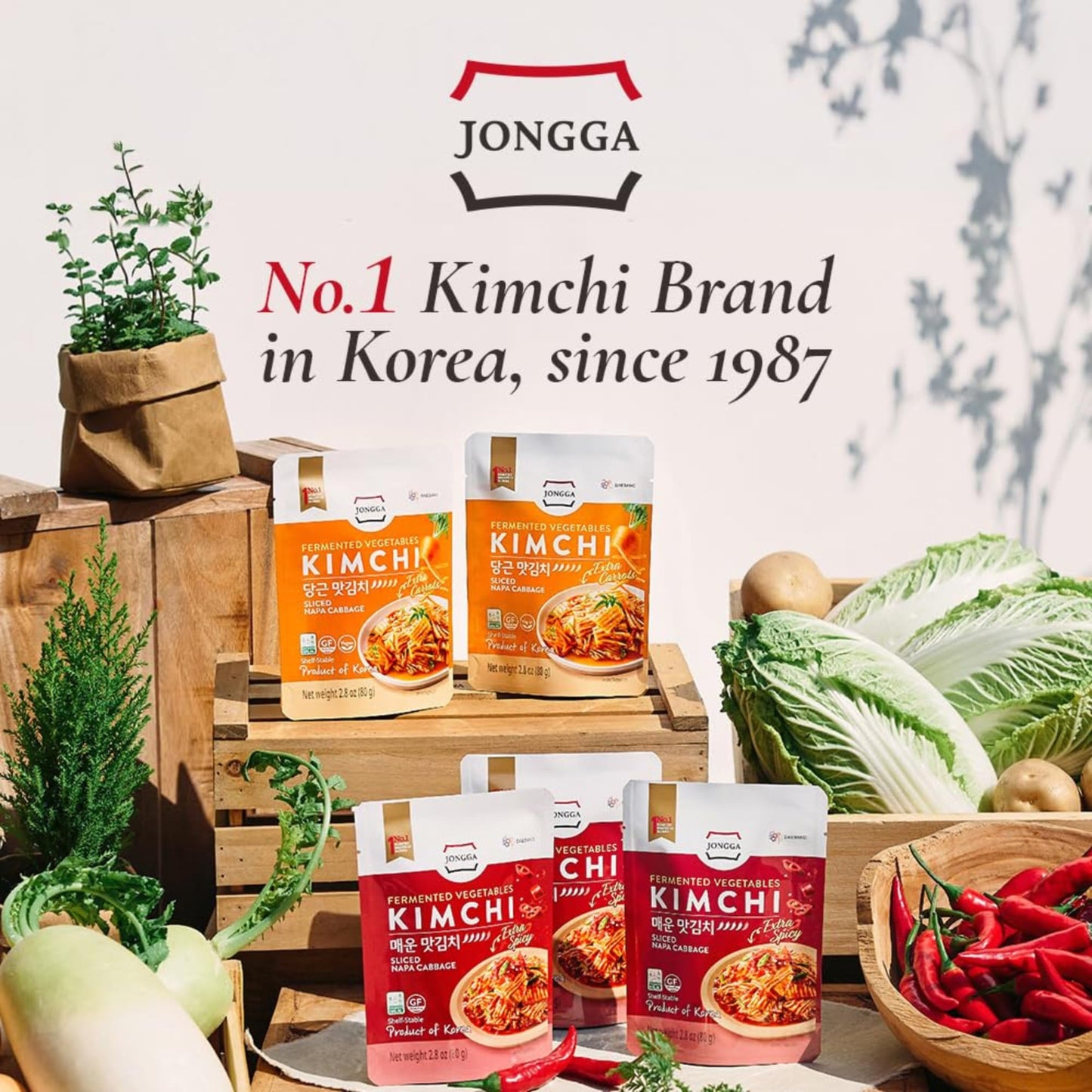 Spicy Premium Fermented Kimchi Napa Cabbage - – (Gluten Free / KETO / Vegan) | 0 Fat/ 0 Sugar/ 0 Cholesterol | Long Shelf Life | Perfect for Ramen & Stir-Fries - JONGGA