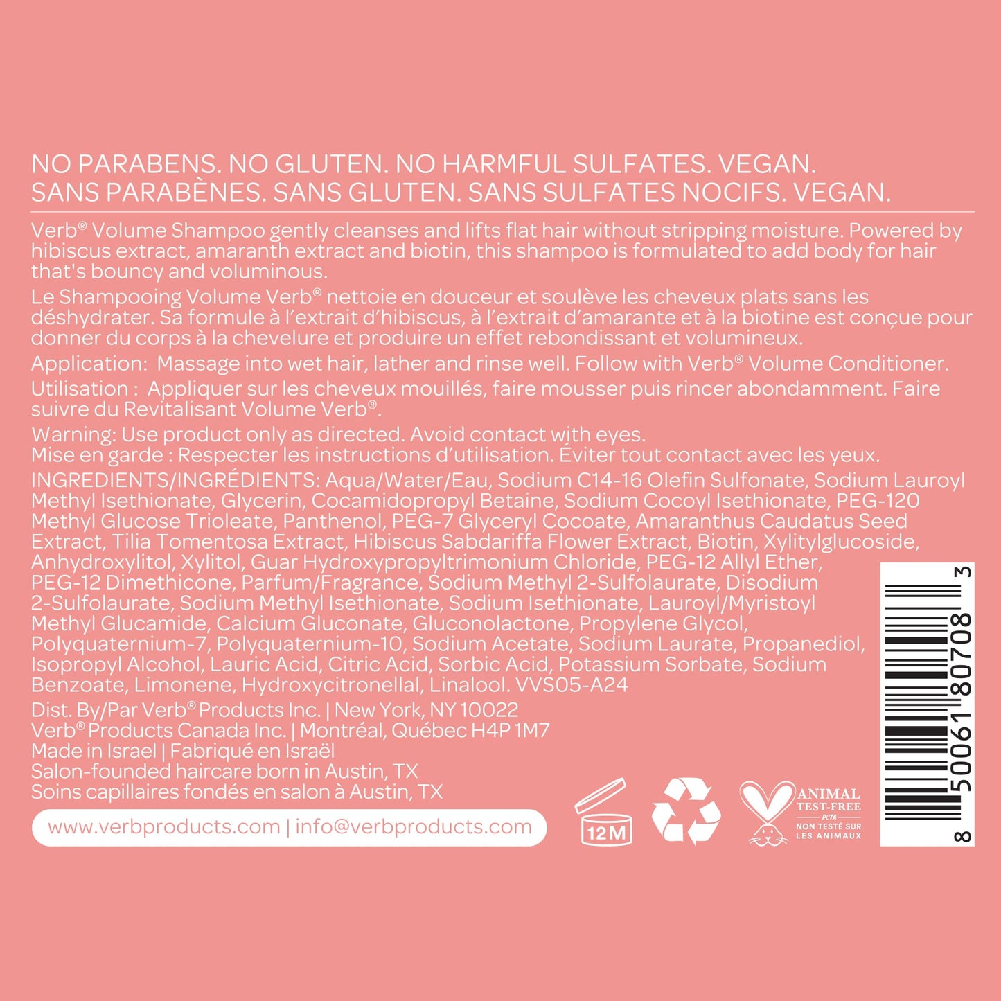 VERB Volume Shampoo - Gently Cleanses + Lifts Flat Hair - Sulfate, Paraben and Gluten Free