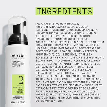 Nioxin System 2 Scalp Care + Hair Thickening Leave-In Treatment | For Natural Hair with Progressed Thinning | Boost Hair Density & Strengthen Against Breakage with Niacinamide & Biotin