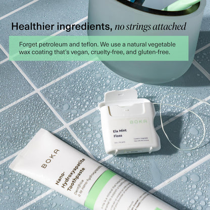 Boka Ela Mint Expandable Woven Dental Floss, Made from Plant-Based Vegetable Wax, Teflon-Free, 30 Yards of Waxed Floss (Pack of 1)